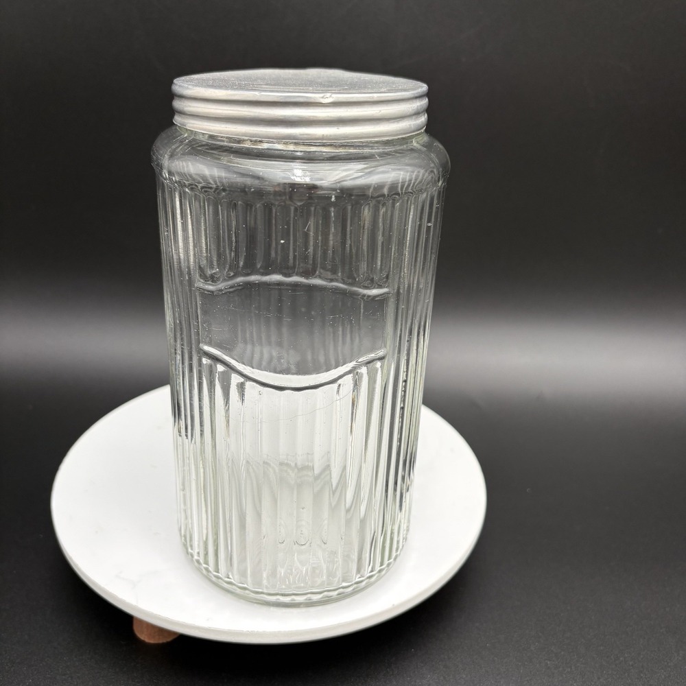 Antique Hoosier Cabinet Mission Storage Glass Container 8" Tall Jar w/ Lid